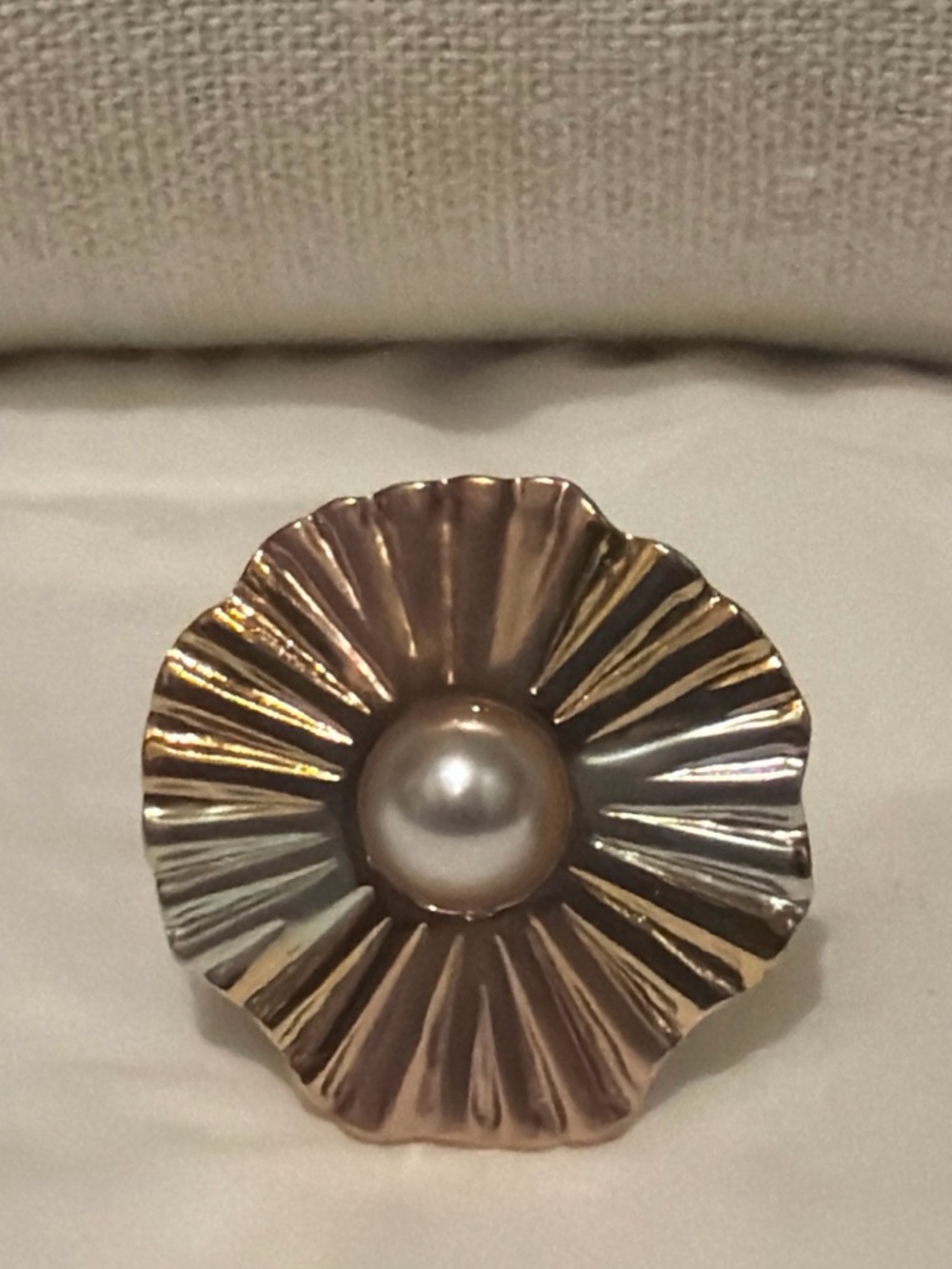 Decorative Metallic Floral Accent with Pearl Center - Gold